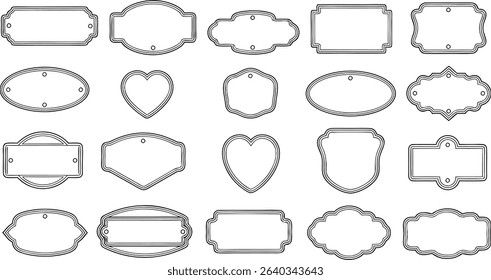 Collection of decorative blank labels and frames in various shapes for design and decoration