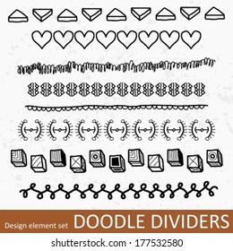 Collection of decorative borders illustration. Doodle divider or text break clipart group set.