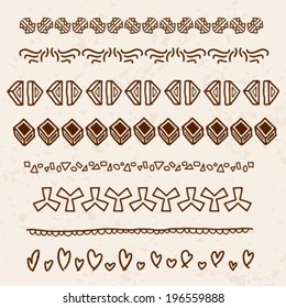Collection of decorative borders illustration. Doodle divider or text break clipart group set.