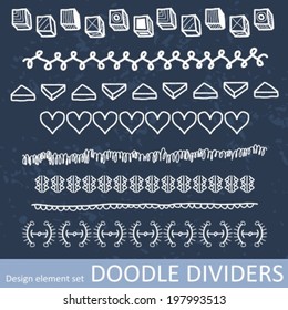 Collection of decorative borders illustration. Doodle divider or text break clipart group set.