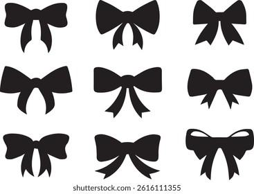Collection of Decorative Bow Silhouettes in Various Styles