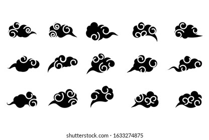 Collection of decorative clouds in oriental style, for Chinese New Year, Mid Autumn Festival. Isolated objects. Vector illustration. Asian cloud vector for Graphic design.
