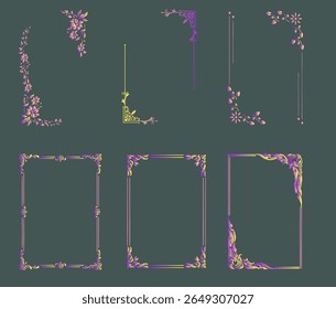 Colección de esquinas y marcos decorativos con motivos florales