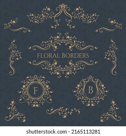  Collection of decorative  elegant frames and borders for cards, invitations, menus, labels. Classic floral ornament. Graphic design pages.