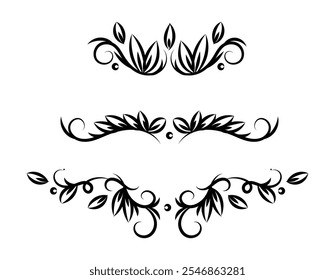 Collection of decorative elements of hand drawn leaves