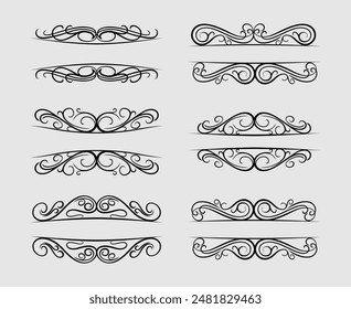 collection of decorative elements of swirl borders and dividers isolated on white