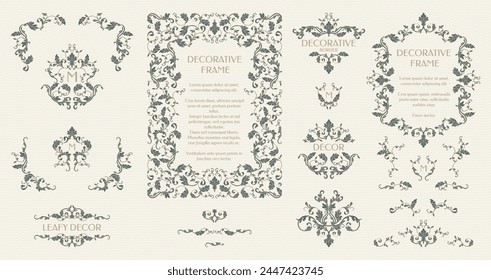 Colección de Elementos decorativos. Vector, esquinas y bordes. página de Diseño gráfico.