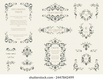 Collection of decorative elements. Vector frames, corners and borders. Graphic design page.
