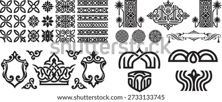 Collection of decorative floral and arabesque vector elements. Suitable for vintage frames ornaments and backgrounds. Great for invitations and royal emblems. Use for classical and elegant designs.