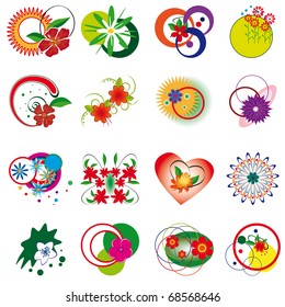 Collection of decorative floral elements. Vector illustration