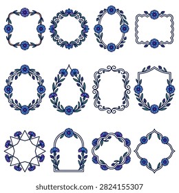 A collection of decorative floral frames featuring mountain bluet illustrations.