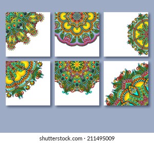 collection of decorative floral greeting cards in vintage style, ethnic pattern, vector illustration