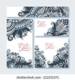 collection of decorative floral greeting cards in vintage style, ethnic pattern, vector illustration