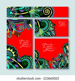 collection of decorative floral greeting cards in vintage style, ethnic pattern, vector illustration