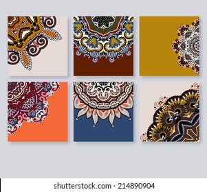 collection of decorative floral greeting cards in vintage style, ethnic pattern, vector illustration