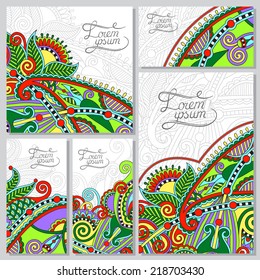 collection of decorative floral greeting cards in vintage style, ethnic pattern, vector illustration