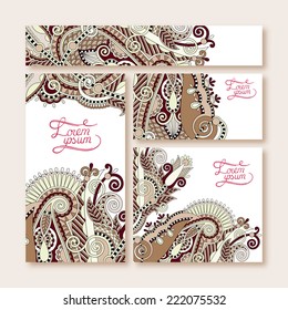 collection of decorative floral greeting cards in vintage style, ethnic pattern, vector illustration