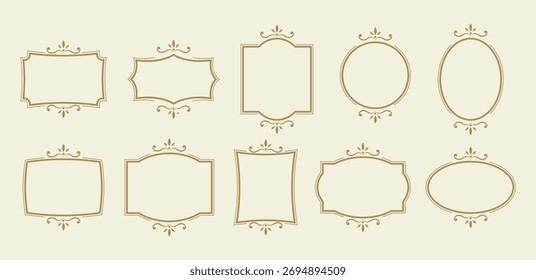 Colección de marcos decorativos con líneas curvas y adornos. Perfecto para el logotipo, tarjeta de visita y diseño de invitación de boda. Ilustración vectorial, escalable sin pérdida de calidad