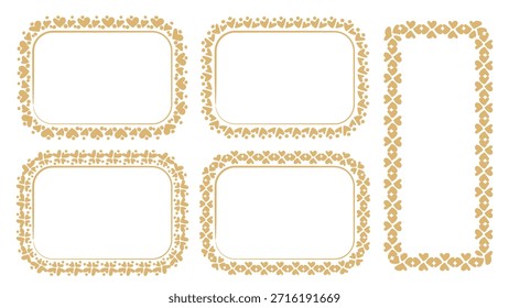 A collection of decorative frames with heart and floral patterns in gold color, suitable for invitations or announcements