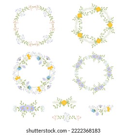 Colección de marcos decorativos, coronas con flores