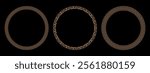 Collection of decorative gold round frames for design with Greek key, meander. Circle frame. Egyptian, Assyrian, Greek motif circular frame. Template for textiles, engraving, forging, embroidery