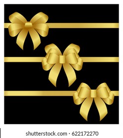 Collection of  decorative golden ribbons with bow. Vector image.