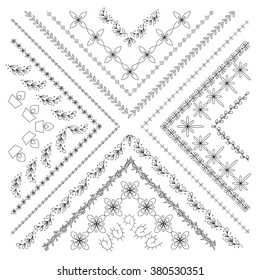 Collection of decorative hand drawn brushes with willow tree blossom, different kinds of crosses candle, circles and ethnic patterns for Easter holiday.