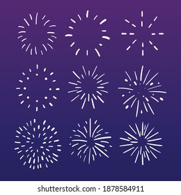 Collection of decorative hand drawn festival celebration bursting fireworks pressure brush stroke style vector line art