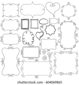 Collection of decorative hand drawn frames sketchy scalloped notebook doodles ornamental