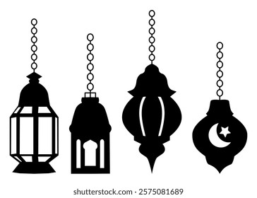 Collection of decorative hanging lantern silhouettes suitable for Islamic festive decor, product design, or artistic inspiration.