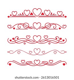 A collection of decorative heart dividers in a vector style.