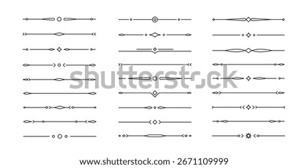 A collection of decorative line dividers featuring various shapes and designs, suitable for graphic design and layout purposes