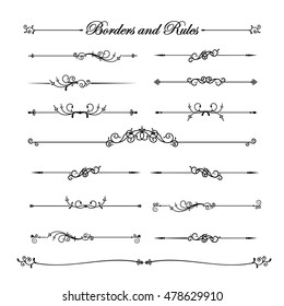 Collection of decorative line elements, border and page rules vector illustration eps10