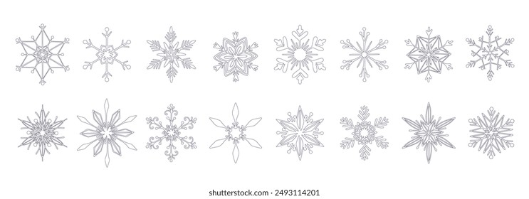 Collection of decorative lines of snowflakes.Vector graphics.