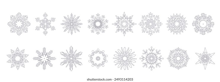 Colección de líneas decorativas de copos de nieve.gráficas de Vector.
