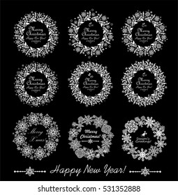 Collection of decorative paper wreath isolated on black background