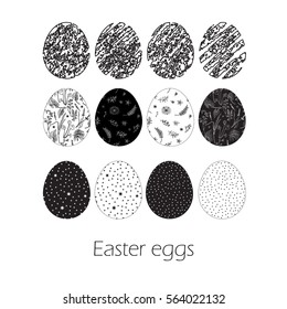 Collection of decorative patterned Easter eggs made in a vector. Isolated on the white background. Easy to use for design of greeting card, typographic poster. 