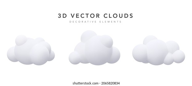 Collection of decorative realistic clouds isolated on white background. Vector illustration