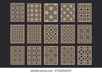 Collection of decorative rectangle panels with various geometric cutout patterns for CNC and laser cutting
