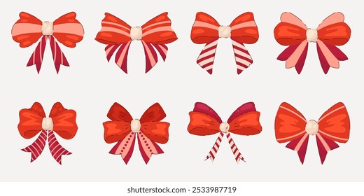 Collection of Decorative Ribbons in Hand-Drawn Style. Includes simple bowknots and modern bowtie designs. Ideal for holidays and festive decorations. 