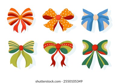 Collection of Decorative Ribbons in Hand-Drawn Style. Includes simple bowknots and modern bowtie designs. Ideal for holidays and festive decorations. 