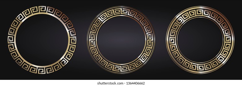 Collection of decorative round frames for design with floral Chinese ornament and meander. Circle frame. Template for cards, invitations, books, for textiles, engraving, wooden furniture, forging, etc