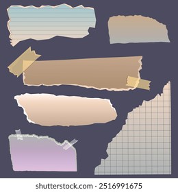 A collection of decorative scraps and paper samples. Template for notes. Vector illustration on isolated background. EPS10
