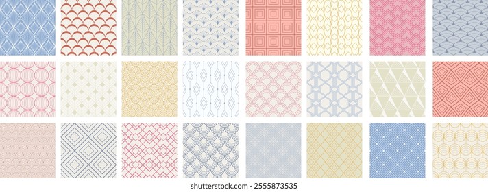 Collection of decorative seamless ornamental geometric patterns - colorful design. Repeatable delicate backgrounds. Decorative elegant prints