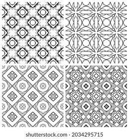 Collection of decorative seamless patterns with black and white ornaments