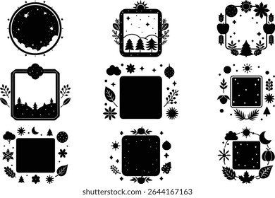 Coleção de molduras de silhueta decorativas e bordas para vários desenhos