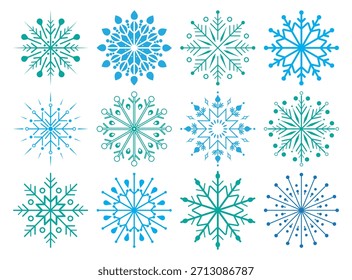 Collection of decorative snowflake designs in clean winter style.