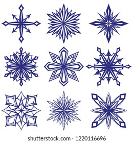 collection of decorative snowflakes set, winter, frost vector illustration sketch