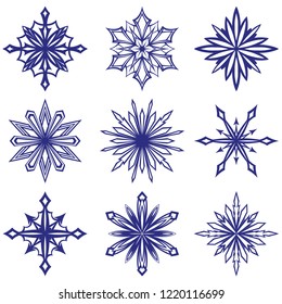 collection of decorative snowflakes set, winter, frost vector illustration sketch