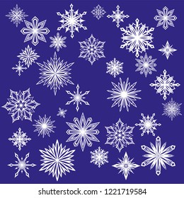 collection of decorative snowflakes set, winter, frost vector illustration sketch